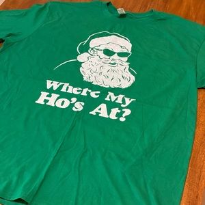 HG Apparel Where My Hos At T-Shirt XL Mens Funny Santa Claus Christmas Shirt NWT
